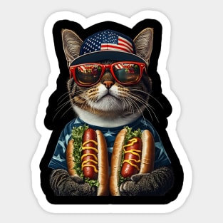 American Shorthair Hotdog Funny Patriotic 4th of July Cat Lover Sticker